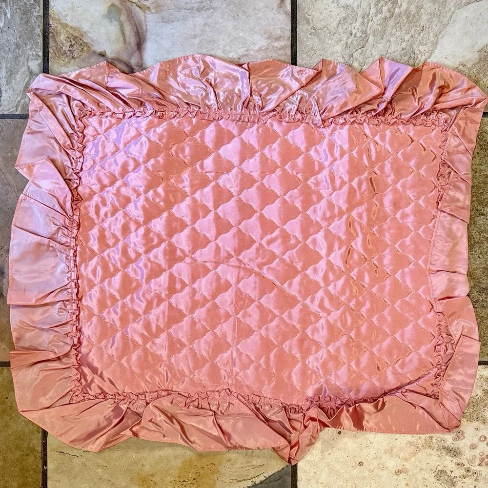 VTG‎ 50s MCM Hollywood Regency Pink Quilted Top Ruffle Sides TWIN Bedspread Sham